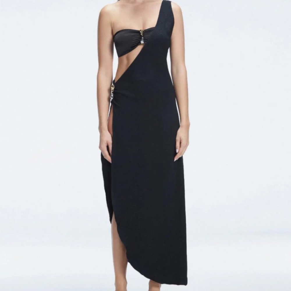 NWT MOEVA Coraline Black One Shoulder Asymetrical Maxi Dress